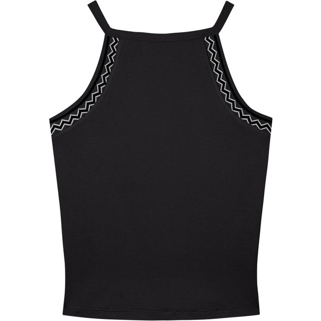 Blusa De Alças Com Retilínea Em Malha Canelada