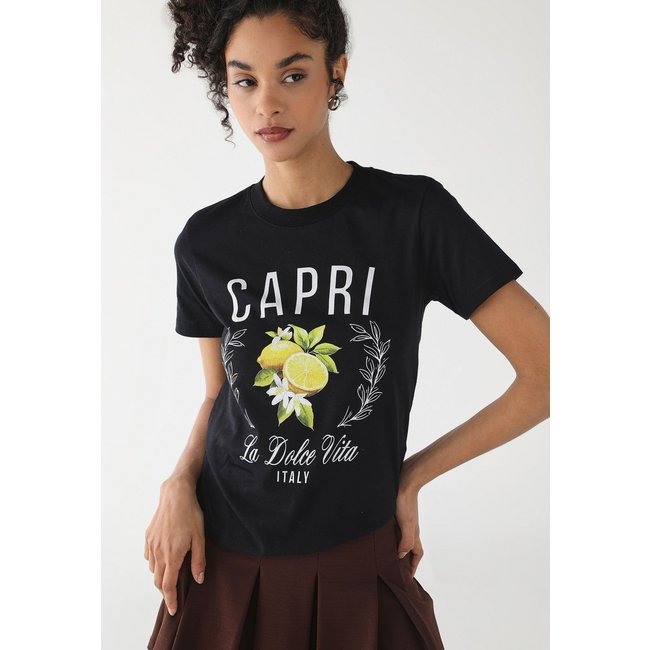 Camiseta Feminina Fiveblu Estampada Capri Preta