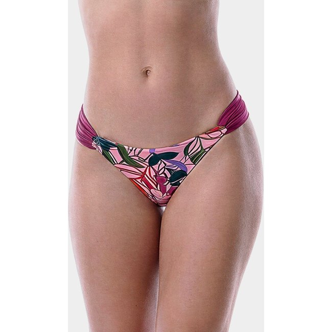 Calcinha de Biquíni Summer Soul Empina Bumbum Com Faixa Lateral Folhagem Rosa