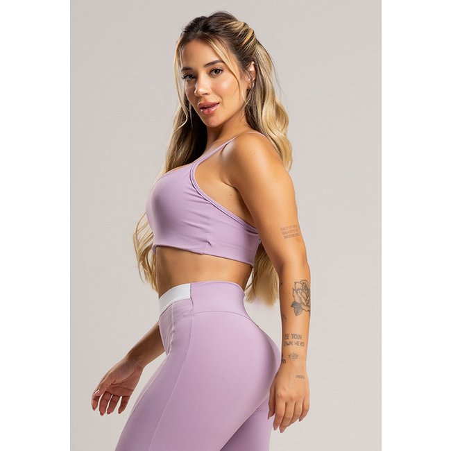 Top Cropped MVB Modas Fitness Alcinha de Regulagem Poliamida Lavanda