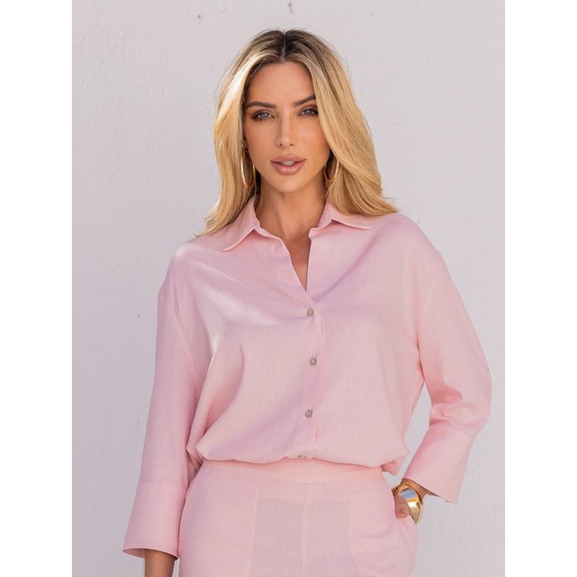 Camisa manga 7/8 linho Verona rosa