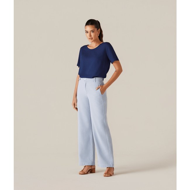 Calca Pantalona Bolso Lateral Feminina Azul Claro