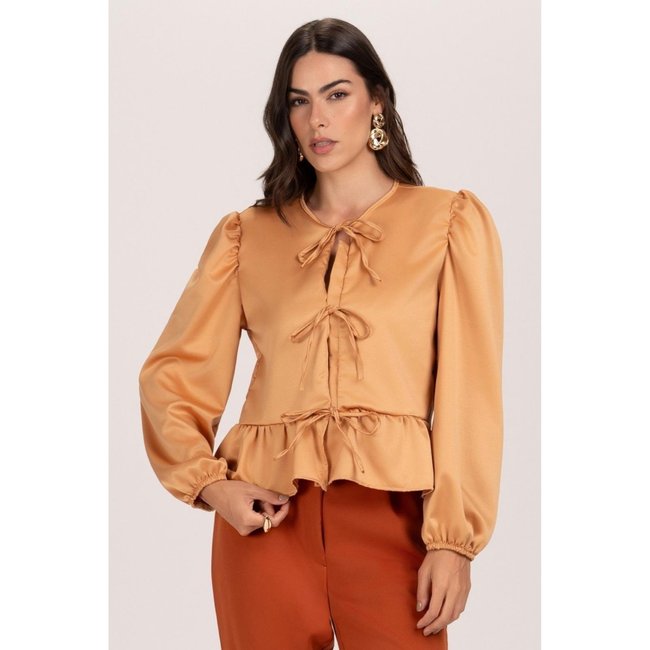 Blusa Feminina De Cetim Com Amarrações Frontais Romântica