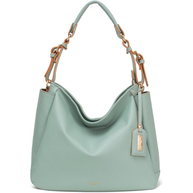 Bolsa Feminina Em Couro TIracolo Verde Tiffany Com Laranja "Bianca Castro"""