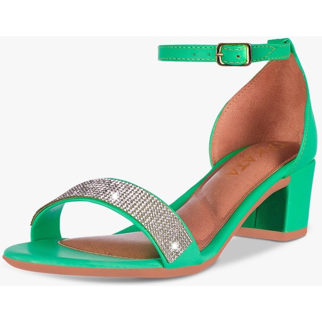 Sandália Feminina Salto Quadrado Bloco Baixo Verniz Strass Brilho Verde