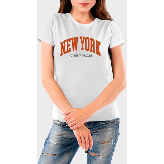 Camiseta Feminina Branca New York Algodão Premium Benellys