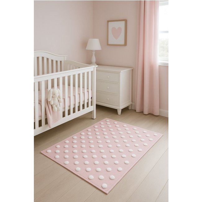 Tapete Quarto Atividade Mimo Poá 70x100cm - Jolitex - Rosa..