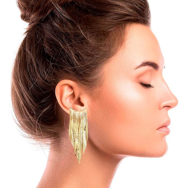Brincos Femininos Franja Curto Casamentos Mulheres Luxo - Dourado