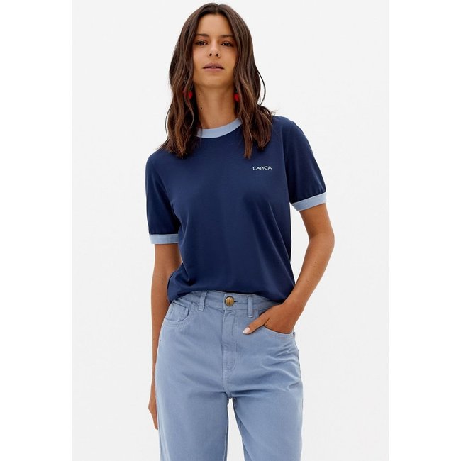 T-Shirt Regular Bicolor Com Bordado Lança Perfume