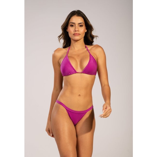 Biquíni Cortininha Bella Fiore Modas Fita Texturizado Amarração Fio Dental Roxo