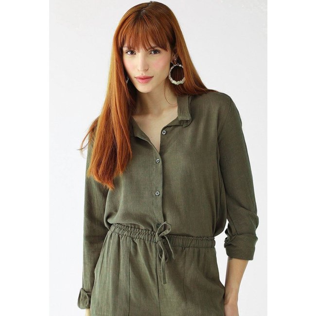 Camisa Feminina Levosch De Linho Verde Militar