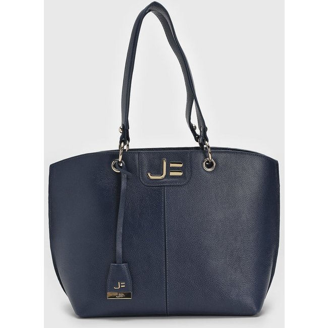 Bolsa Tiracolo Feminina Jorge Bischoff Logo Metalizado Azul Marinho
