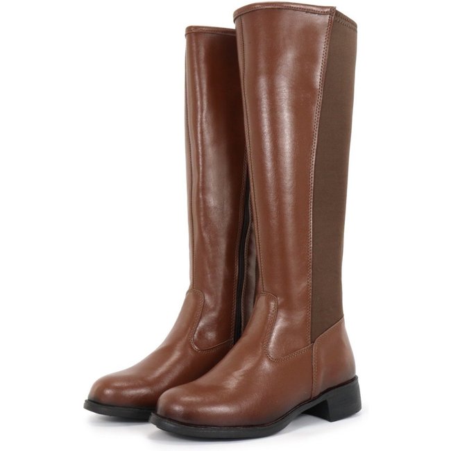 Bota Feminina Cano Longo Alto com ELastico Casual Confortavel Capuccino