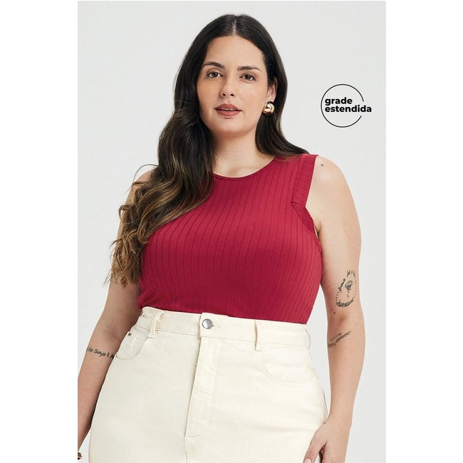 Regata Feminina Canelado de Viscose Marialícia Vermelho