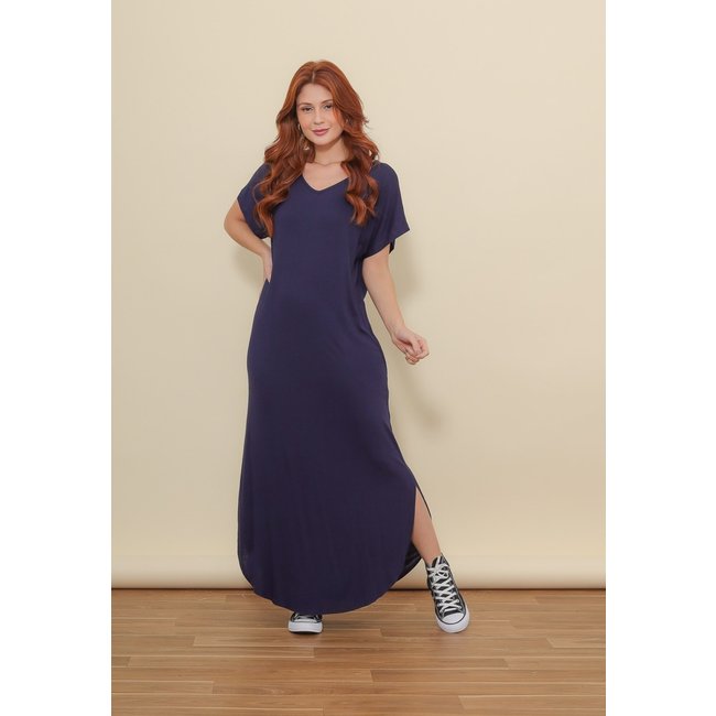 Vestido Aura Longo Bolsos Marinho