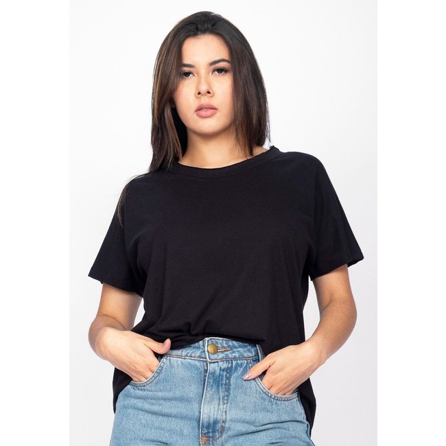 T-Shirt Ampla Malha de Cânhamo Manga Curta Preto