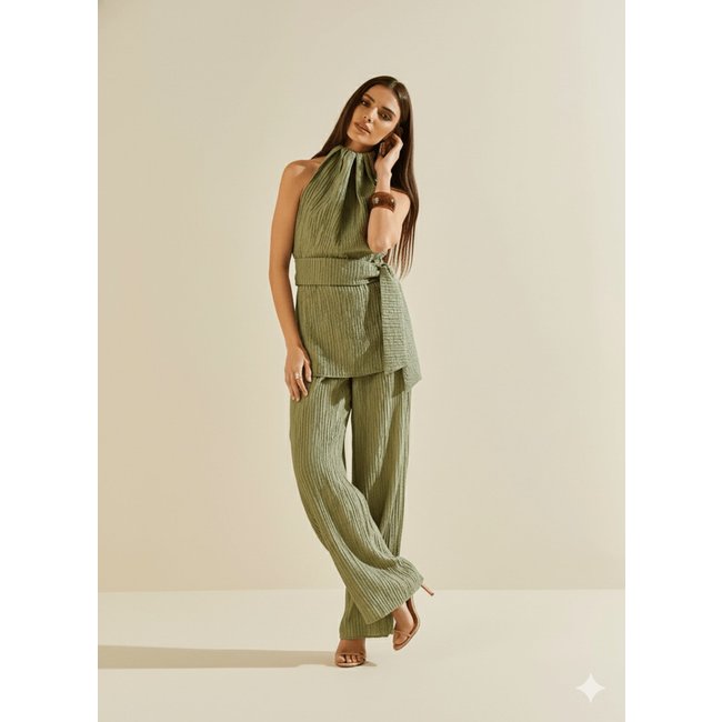 Calça Morena Rosa Pantalona Alta Verde