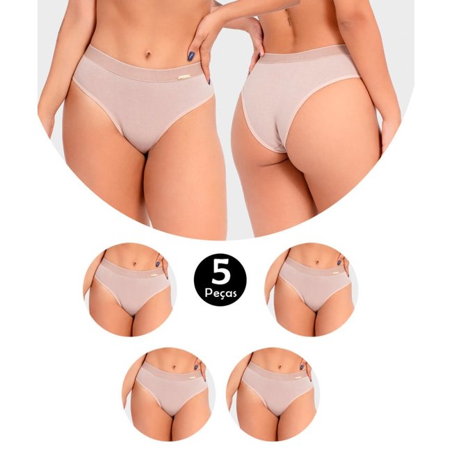 Kit 5 Calcinha IMI Lingerie Em Algodão Ivy Bege