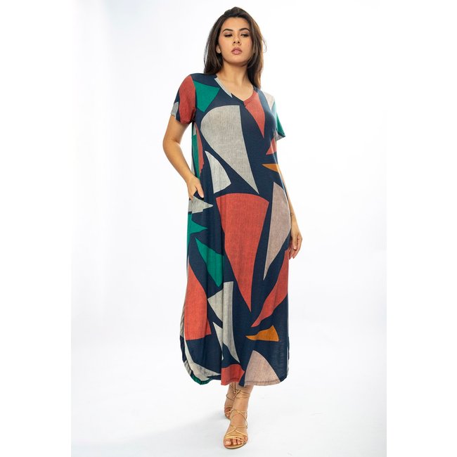 Vestido Amazônia Vital Midi Abapã Malha com Bolso Estampa Geometrias do Tempo