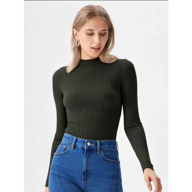 Blusa Manga Longa Canelada Autentique Feminina Verde