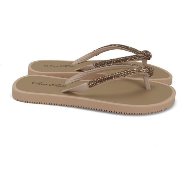 Chinelo de borracha com strass e nó nude Incolor