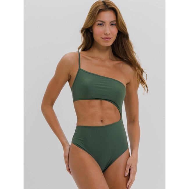 Maiô Body Feminino Ombro Só Recorte Lateral Verde Alça Fina