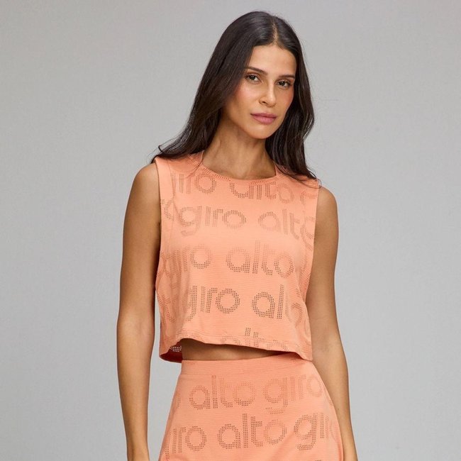 Regata Alto Giro Cropped Mesh SM25 Laranja Pêssego Laranja