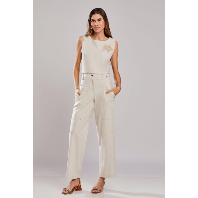 Calça Reta Rubinella Cotton Linen Areia