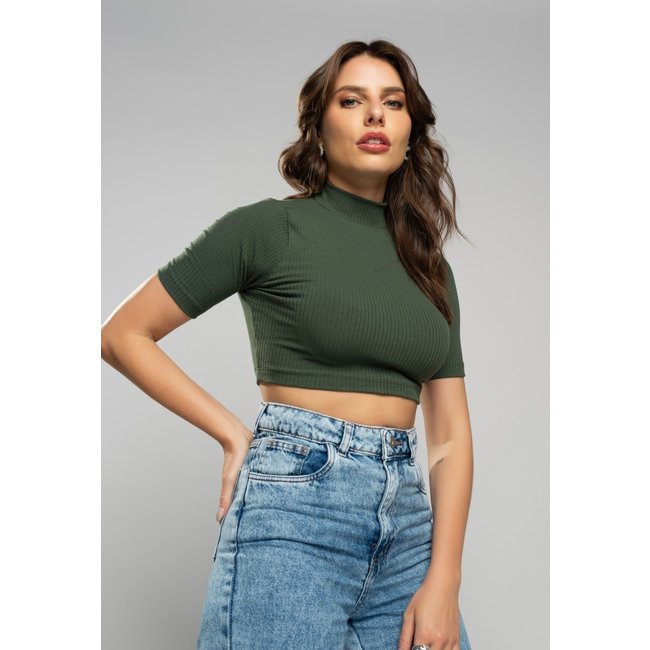 Cropped Salvatore Gola Alta Comfy Malha Canelada Verde