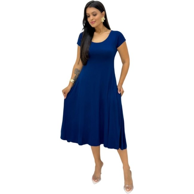 Vestido Viscolycra Maria Paes Azul Midi