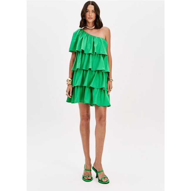 Vestido Curto Ombro Único Com Linho Lança Perfume