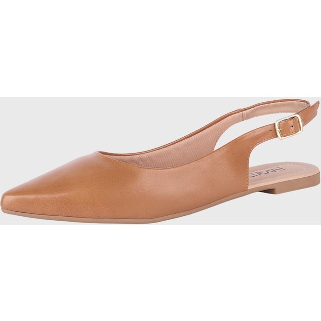 Sapatilha Slingback Takata Bico Fino Rasteira Feminina Lisa Marrom Caramelo