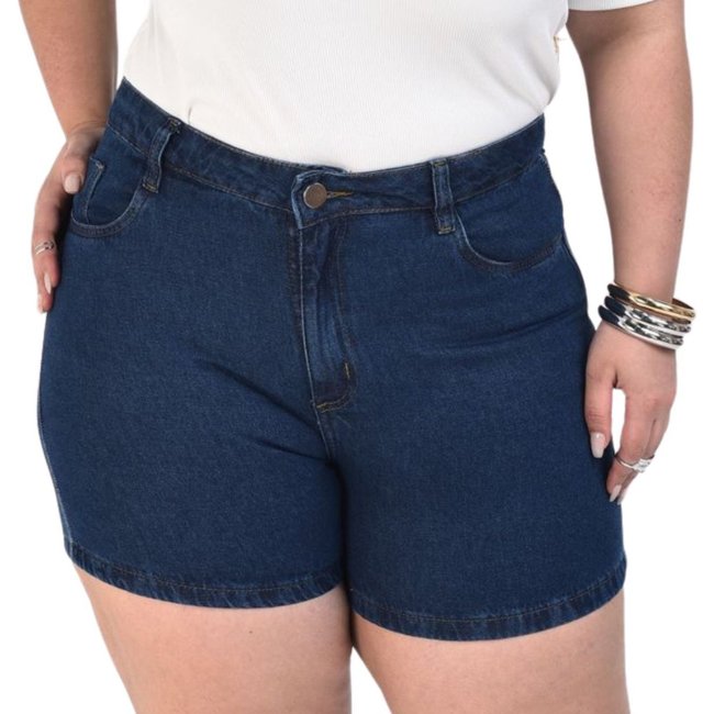 Bermuda Plus Size Meia Coxa Jeans Loka Escura