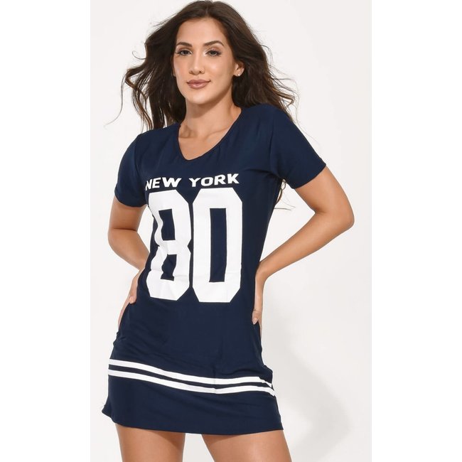 Camisa Bravaa Store Longline Vestido Camisão Feminino Ny Kings Swag 099 Azul