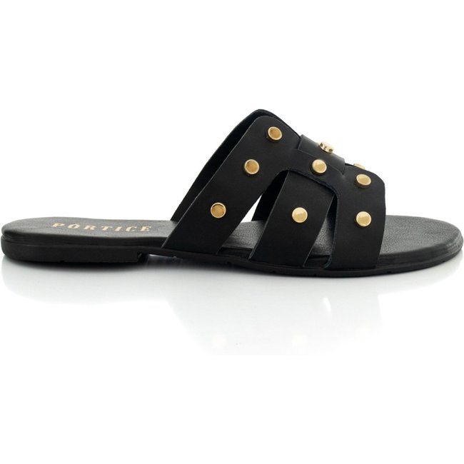 Sandália Feminina Rasteirinha Flat Flatform Rasteira Enfeite Metal Preto