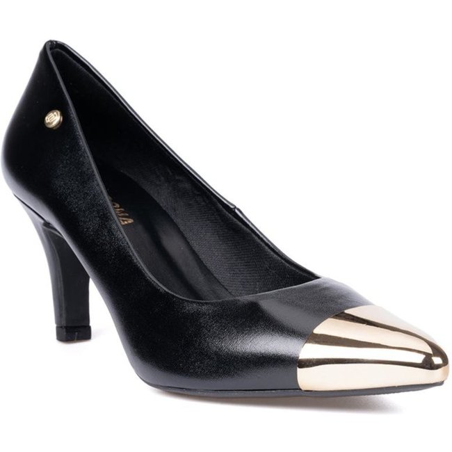 Scarpin Feminino Salto Fino Agulha Elegante Bico De Metal Preto