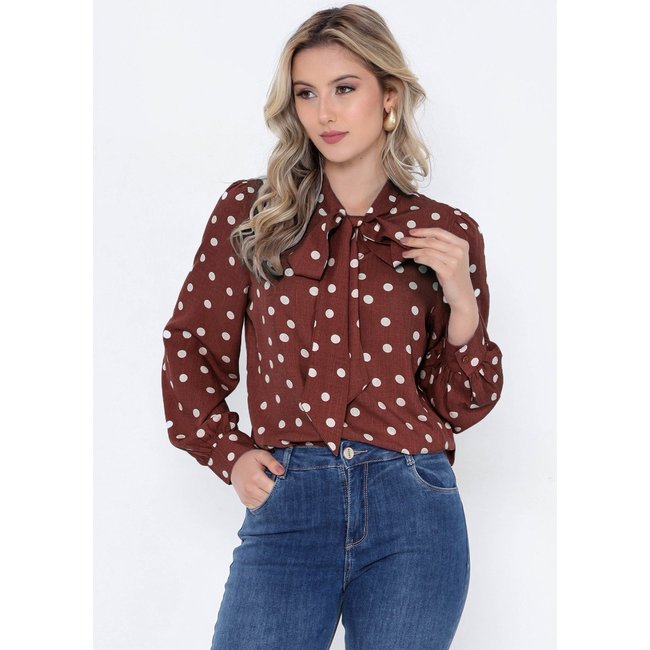 Blusa Intens Manga Longa Viscolinho Laço Vinho