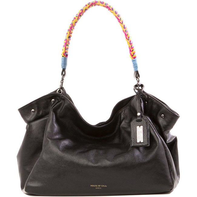 Bolsa Feminina Em Couro TIracolo Preta "Flora Lucena"""