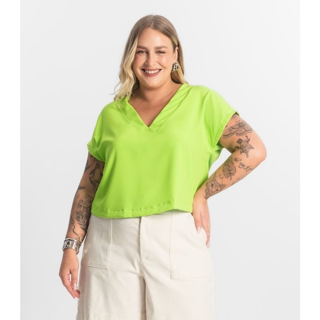 Blusa Manga Morcego Plus Size Secret Glam Verde