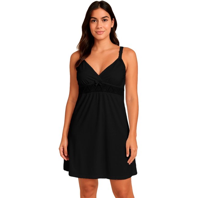 Camisola Gabi Linegerie Amamentação Pós Parto Sem Bojo Gestante Maternidade Renda Click Preto