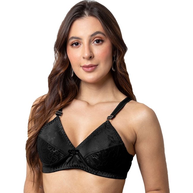 Sutiã Gabi Lingerie Sem Bojo Moda Elegante Confortável Soutien Básico Detalhado Renda Feminino Preto