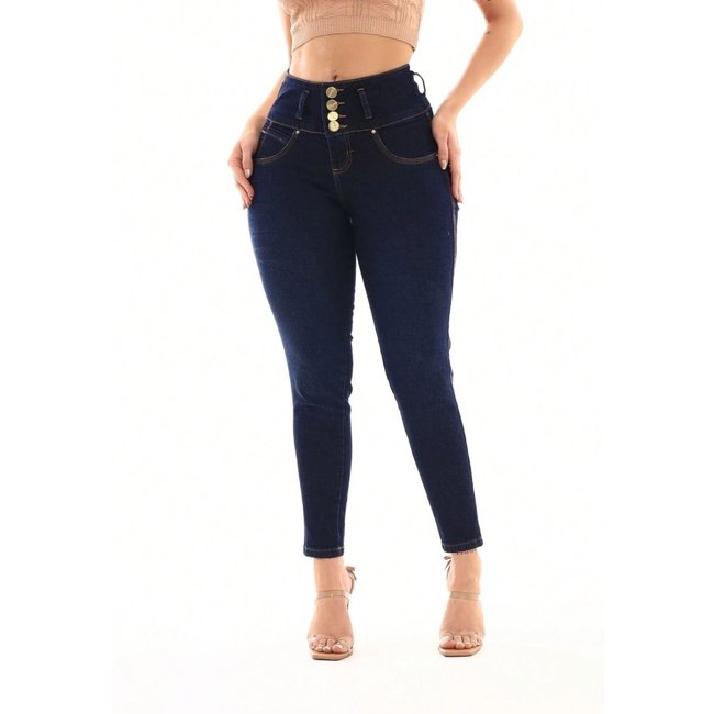 Calça Jeans Feminina GARAIS MODA Lavagem Escura 3 Botões Linha Premium