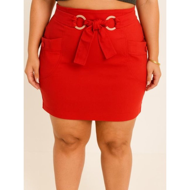 Saia Shorts Summer Body Bengaline Plus Size – Argola no Cinto & Bolsos Vermelho
