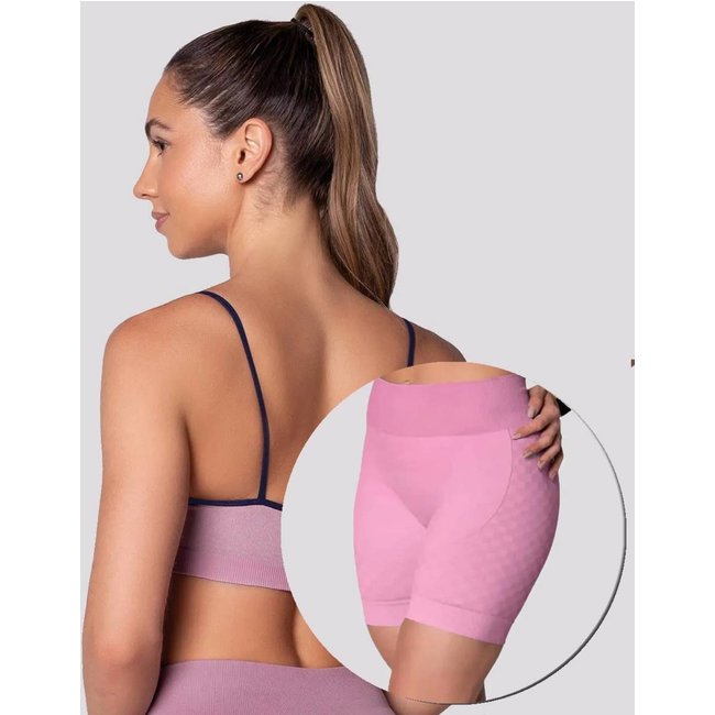 Conjuto Top e Shorts Selene Quadriculado com Bojo Removível Feminino Rosê