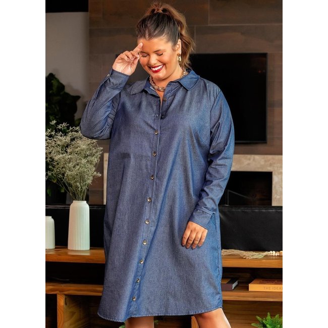 Vestido Em Liocel Jeans Azul Escuro Marguerite
