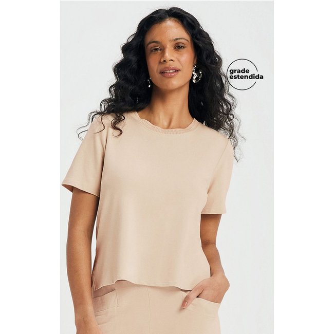 Blusa Feminina Abertura Lateral Marialícia Bege