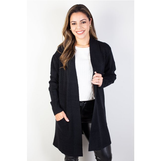 Cardigan alongado feminino com bolsos 81131 - Preto