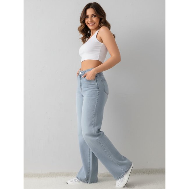 Calça Wide Leg Azul Clara Alpha Estilo Street e Caimento Impecável