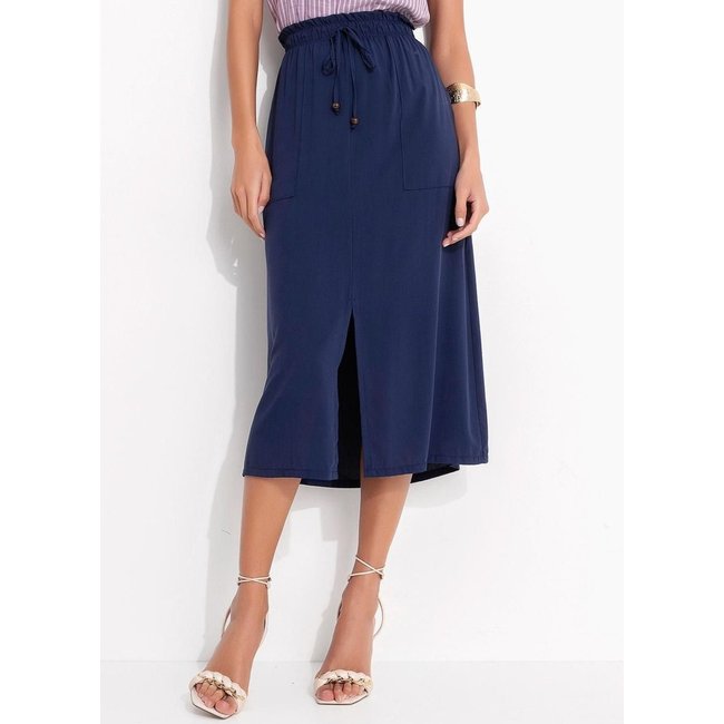 Saia Azul Marinho Em Viscose Plana Quintess