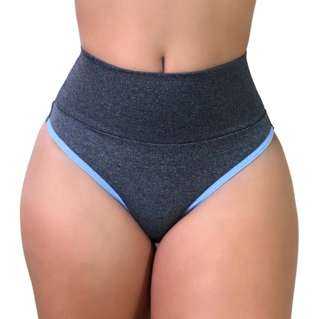 Kit 3 Calcinha Fitness Cós Alto FIO Dental Duplo Calcinha Modeladora Cinza